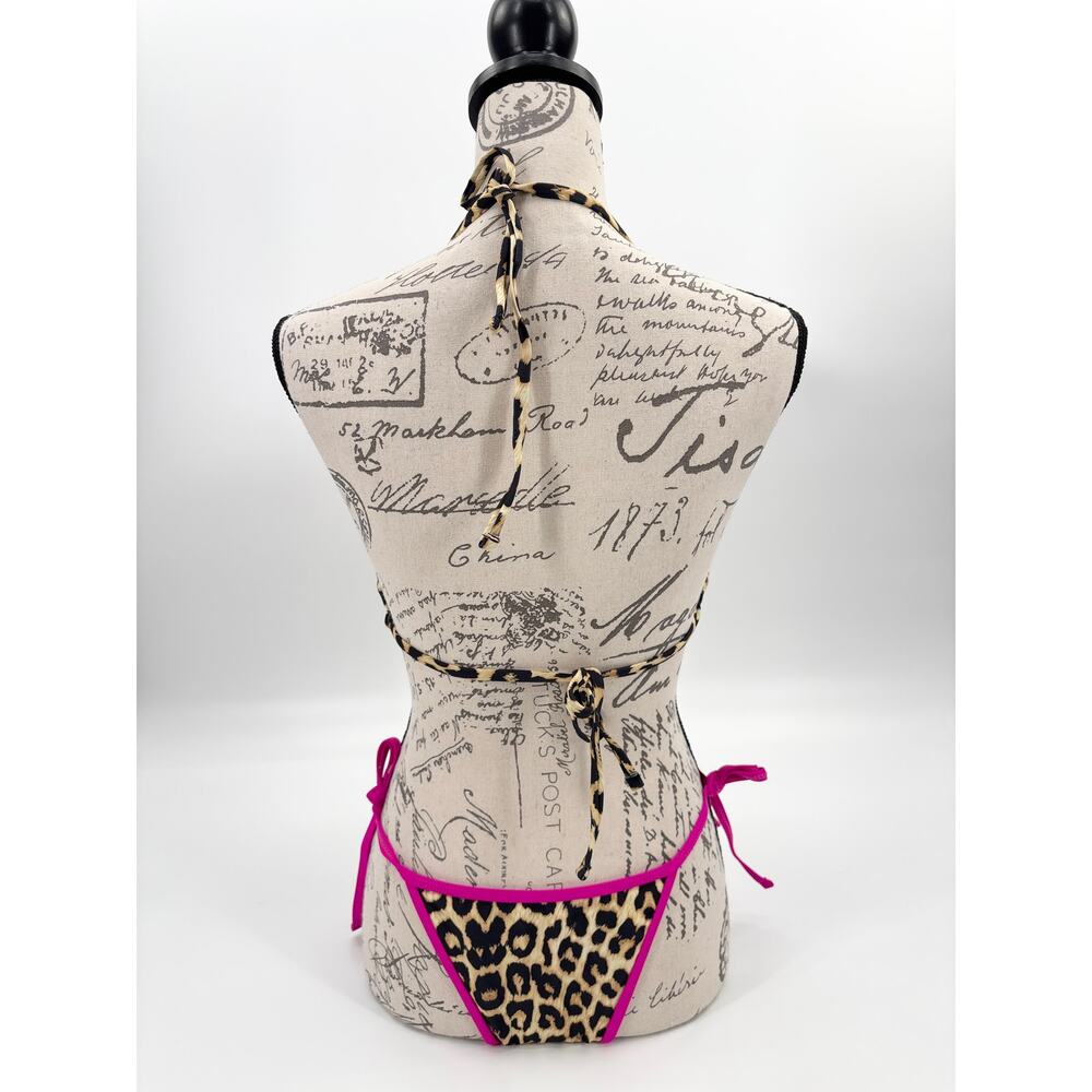 B10 MakeMeChic Bikini Set L Leopard Print Colorblock Triangle Bathing Swimsuits - Picture 3 of 8